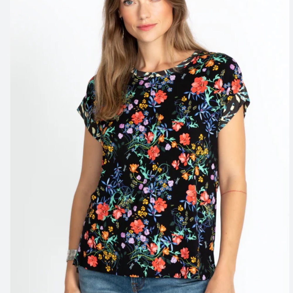 Johnny Was Kashim Relaxed Floral Short Top Floral Tee